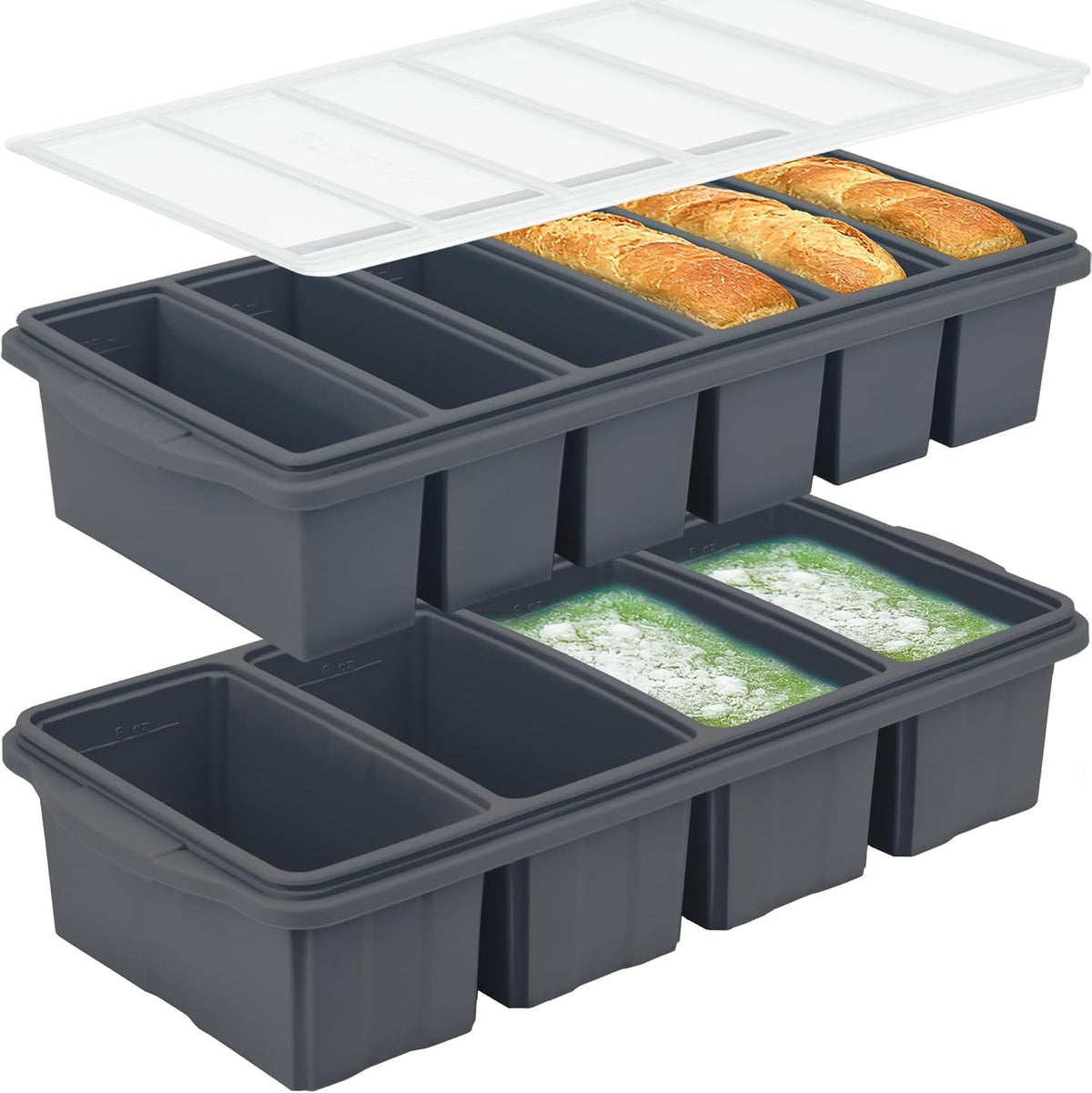 Silicone Freezer Tray With Lid-Soup Freezer Container molds-Large Ice Cube Tray Set Makes 1-Cup & 1/2-Cup portions cubes Perfect for preparing meals in different portion sizes Oven & Dishwasher -Safe