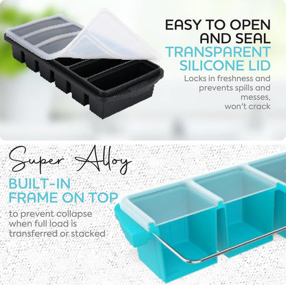 Silicone Freezer Tray With Lid-Soup Freezer Container molds-Large Ice Cube Tray Set Makes 1-Cup & 1/2-Cup portions cubes Perfect for preparing meals in different portion sizes Oven & Dishwasher -Safe