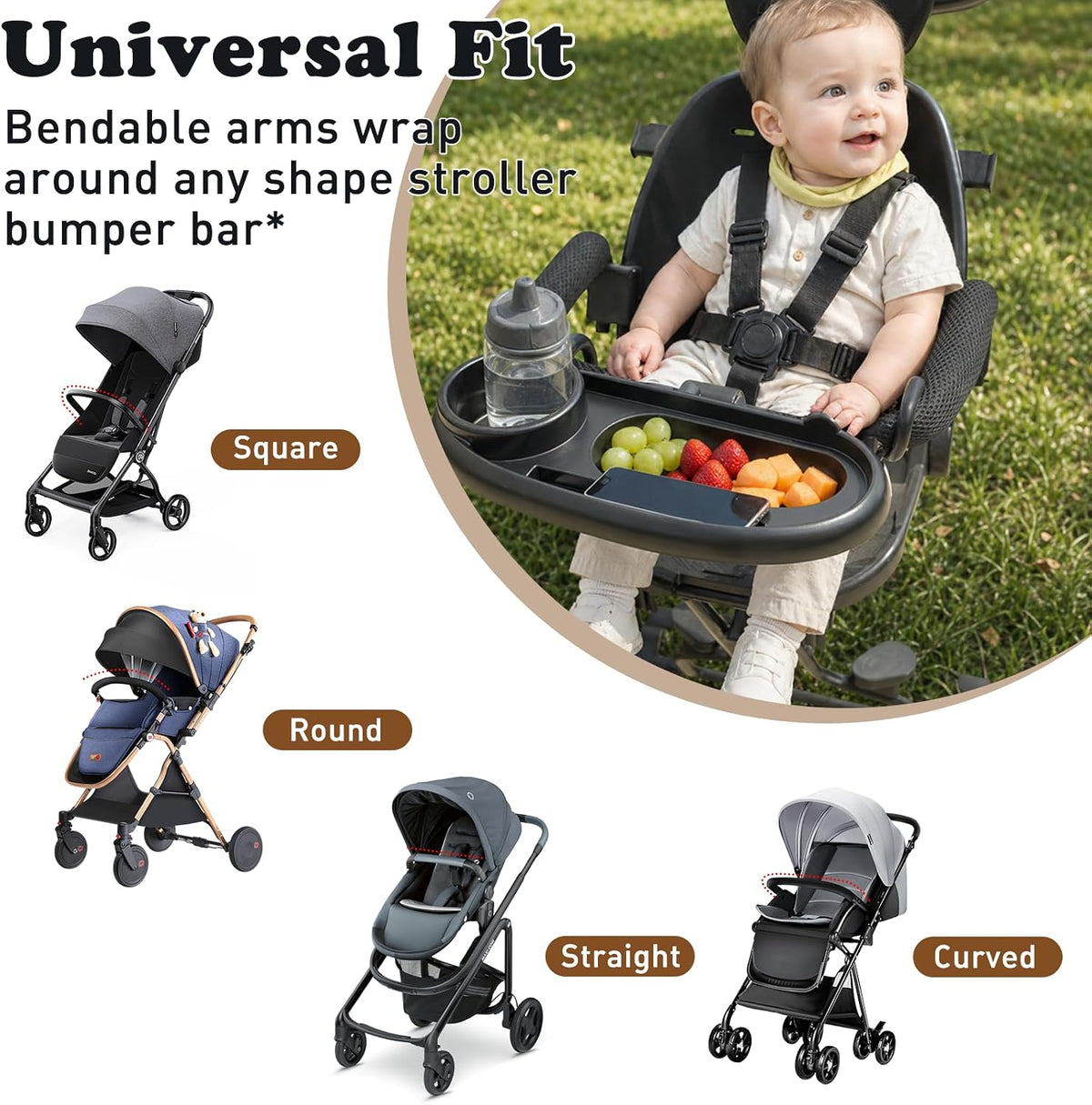 Universal Stroller Snack Tray Compatible with Nuna、Mockingbird,Detachable Tray Snack for Stroller, Essentials Stroller Accessories