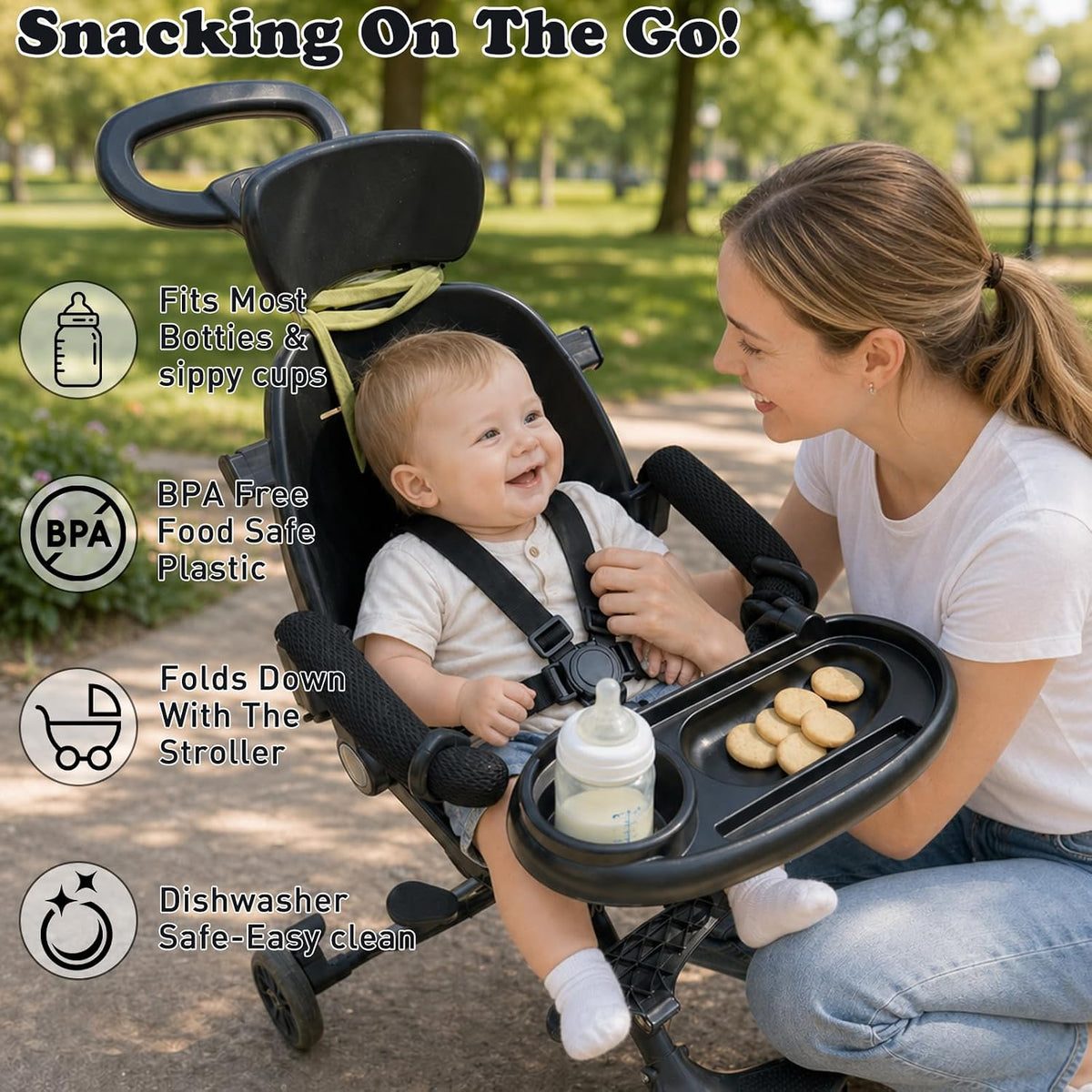 Universal Stroller Snack Tray Compatible with Nuna、Mockingbird,Detachable Tray Snack for Stroller, Essentials Stroller Accessories