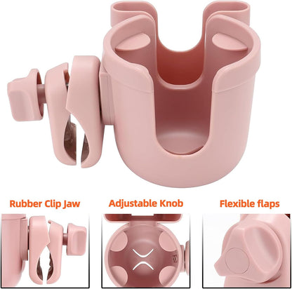 Stroller Cup Holder with Phone Holder, Baby's Feeding Bottle Holder,Upgraded Universal Cup Holder,Bike 2-in-1 Cup Phone Holder for Stroller, Bike, Wheelchair, Walker, Scooter Pink