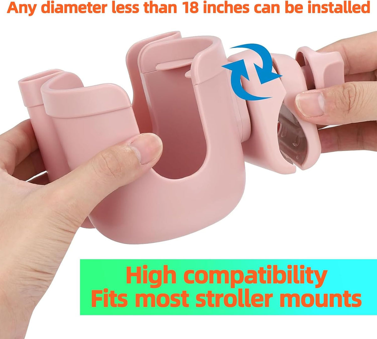 Stroller Cup Holder with Phone Holder, Baby's Feeding Bottle Holder,Upgraded Universal Cup Holder,Bike 2-in-1 Cup Phone Holder for Stroller, Bike, Wheelchair, Walker, Scooter Pink