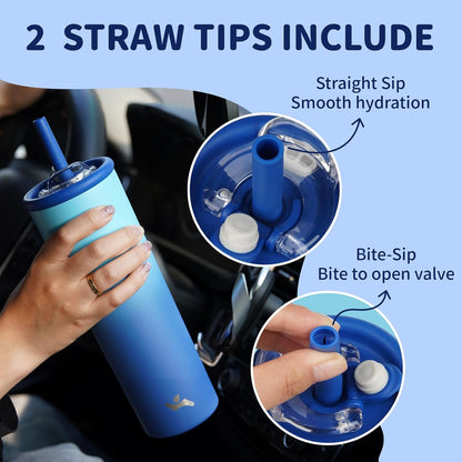 20 oz Insulated Stainless Steel Water Bottle for Coffee & Water | BPA-free, leak-proof reusable bottle with straw lid for coffee, iced drinks, office, travel & daily hydration