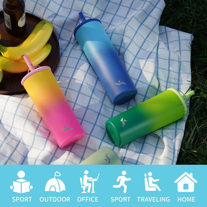 20 oz Insulated Stainless Steel Water Bottle for Coffee & Water | BPA-free, leak-proof reusable bottle with straw lid for coffee, iced drinks, office, travel & daily hydration