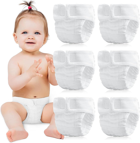 6 Pack Wearable Cotton Cloth Dipper Pants for Baby Girls and Boys,Adjustable Cotton Diaper 13 Layers