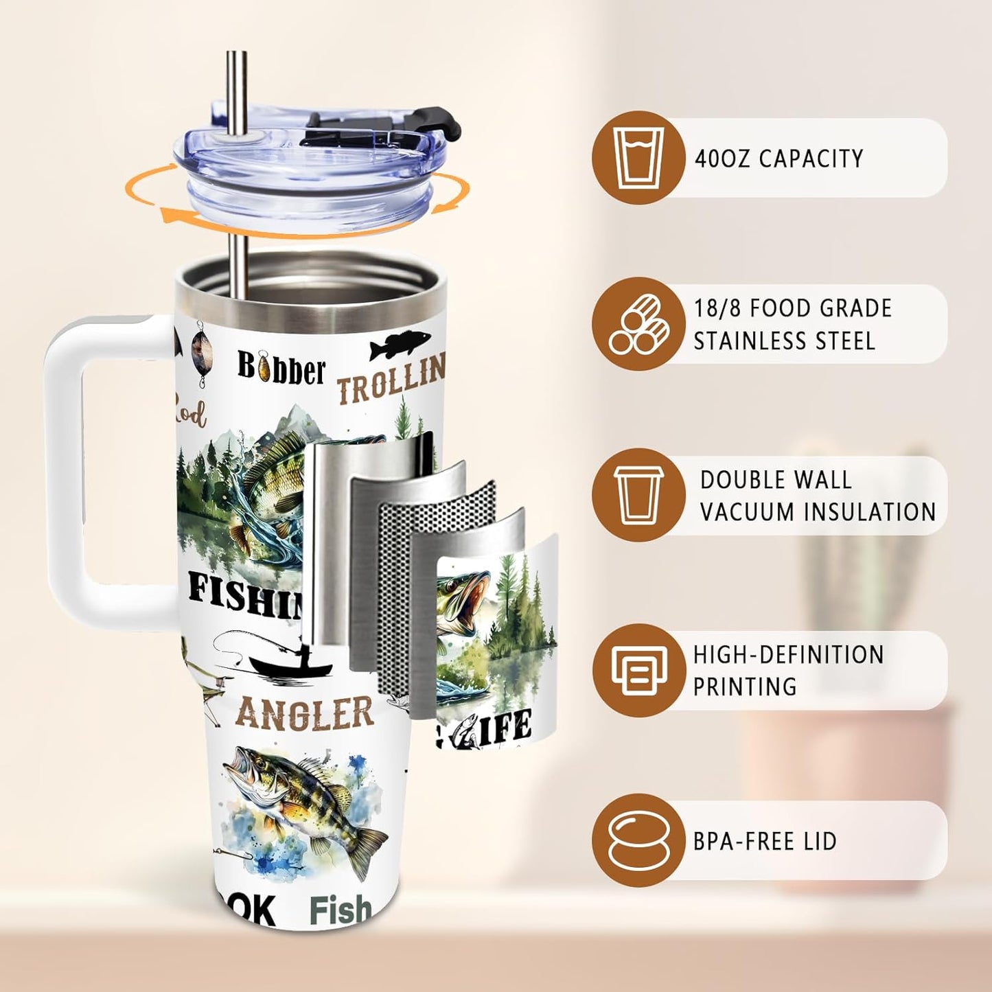 Wolf Tumbler 40oz, Insulated Wolf Cup Gifts for Man | Wolves Tumbler with Pine Trees Leakproof, Animal Print Water Bottle for Dad, Fathers Day Ideal Gifts for Wolf Lovers, 1 Pack