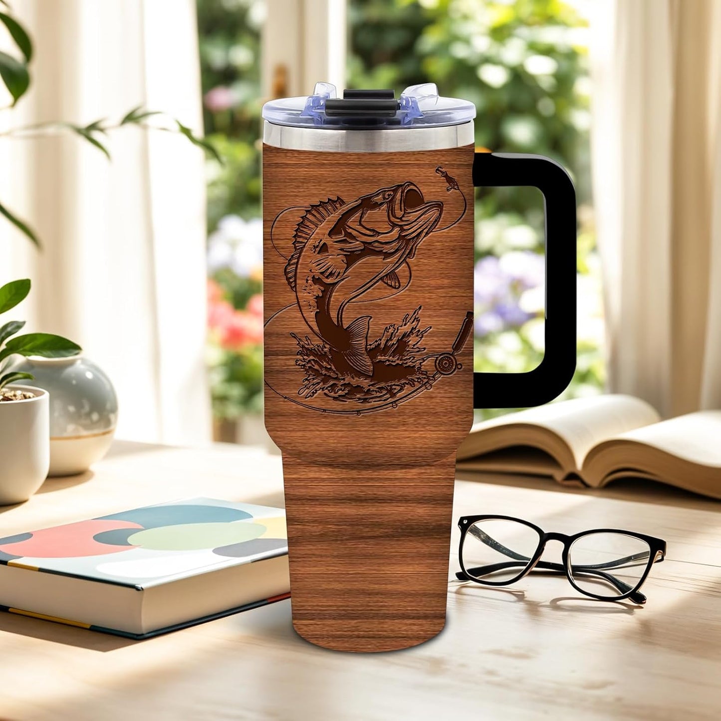 Wolf Tumbler 40oz, Insulated Wolf Cup Gifts for Man | Wolves Tumbler with Pine Trees Leakproof, Animal Print Water Bottle for Dad, Fathers Day Ideal Gifts for Wolf Lovers, 1 Pack