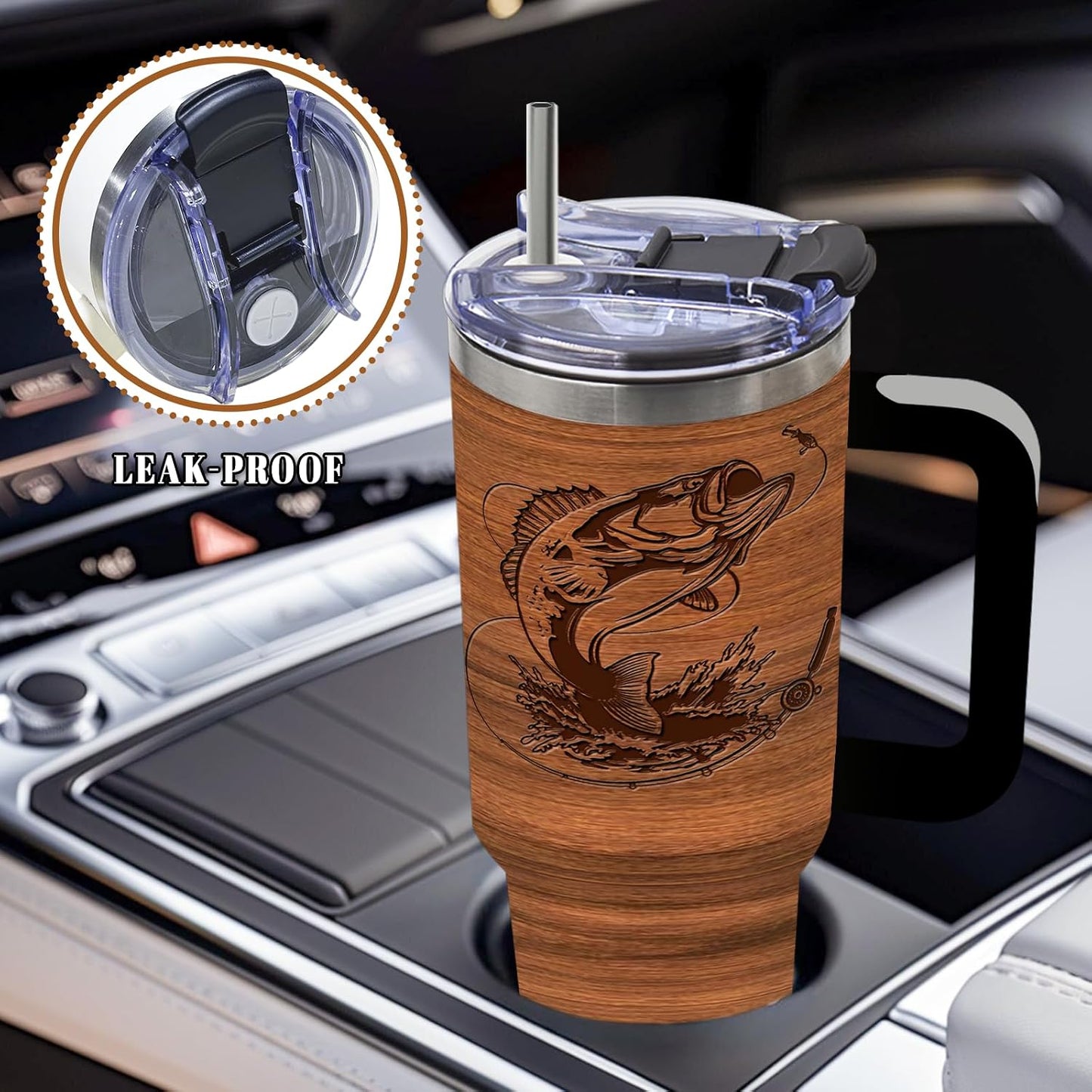 Wolf Tumbler 40oz, Insulated Wolf Cup Gifts for Man | Wolves Tumbler with Pine Trees Leakproof, Animal Print Water Bottle for Dad, Fathers Day Ideal Gifts for Wolf Lovers, 1 Pack