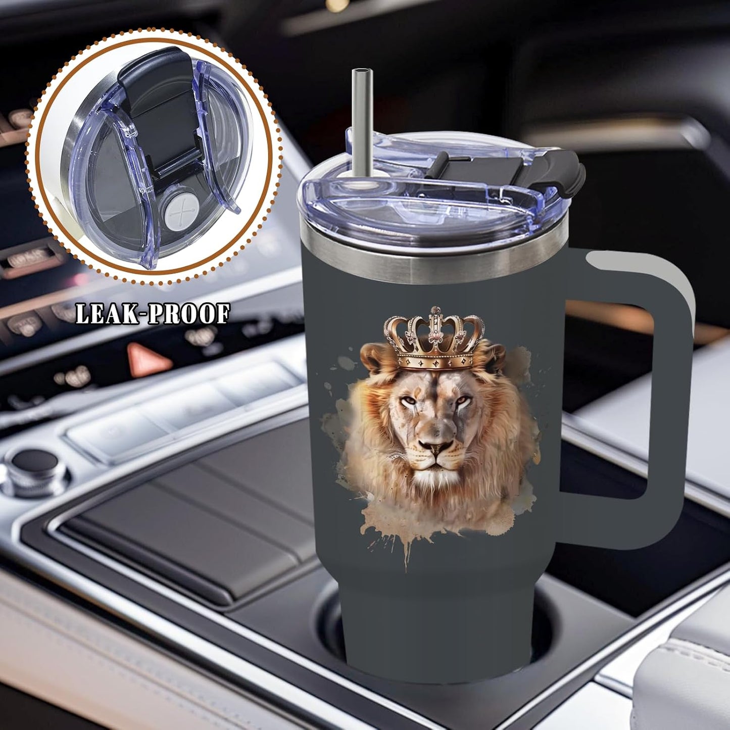 Wolf Tumbler 40oz, Insulated Wolf Cup Gifts for Man | Wolves Tumbler with Pine Trees Leakproof, Animal Print Water Bottle for Dad, Fathers Day Ideal Gifts for Wolf Lovers, 1 Pack