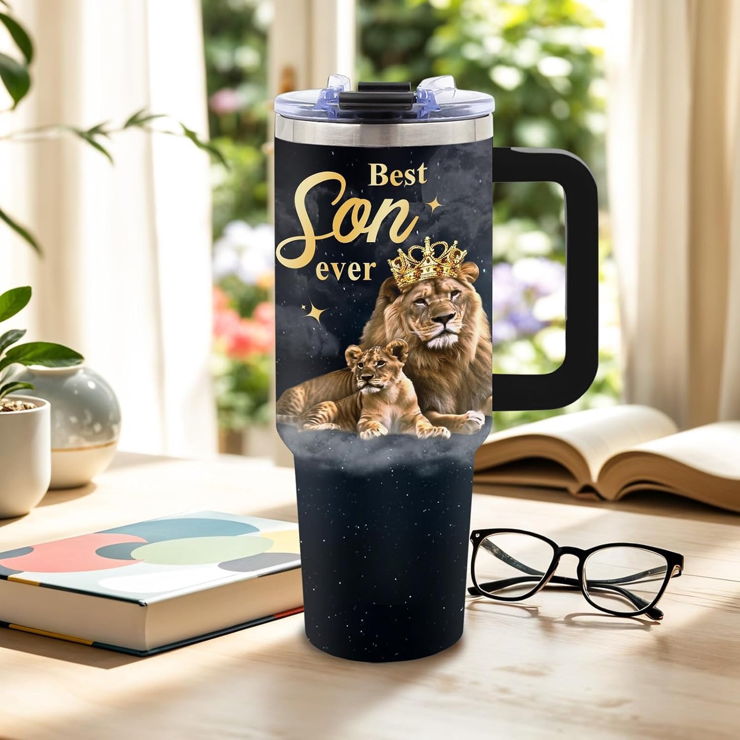 Wolf Tumbler 40oz, Insulated Wolf Cup Gifts for Man | Wolves Tumbler with Pine Trees Leakproof, Animal Print Water Bottle for Dad, Fathers Day Ideal Gifts for Wolf Lovers, 1 Pack