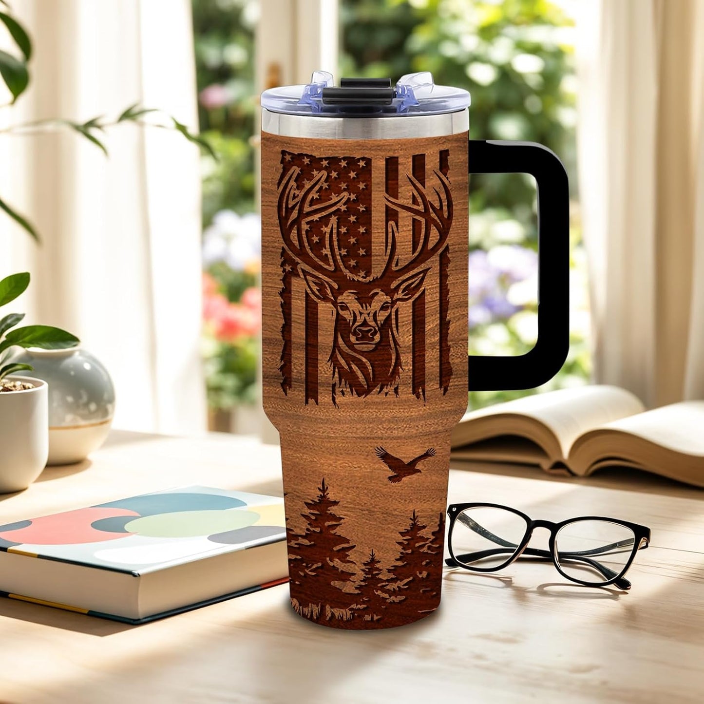 Wolf Tumbler 40oz, Insulated Wolf Cup Gifts for Man | Wolves Tumbler with Pine Trees Leakproof, Animal Print Water Bottle for Dad, Fathers Day Ideal Gifts for Wolf Lovers, 1 Pack