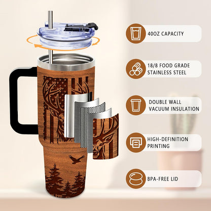 Wolf Tumbler 40oz, Insulated Wolf Cup Gifts for Man | Wolves Tumbler with Pine Trees Leakproof, Animal Print Water Bottle for Dad, Fathers Day Ideal Gifts for Wolf Lovers, 1 Pack