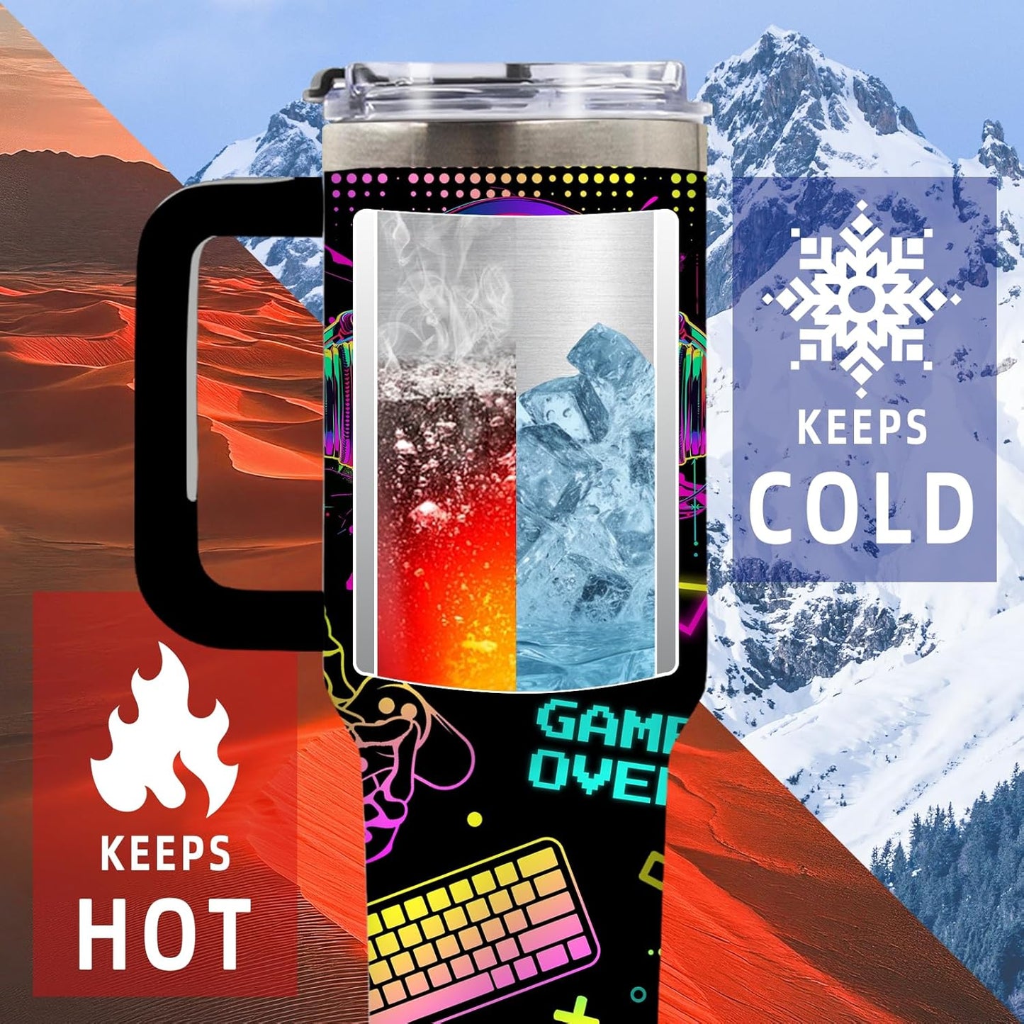 Wolf Tumbler 40oz, Insulated Wolf Cup Gifts for Man | Wolves Tumbler with Pine Trees Leakproof, Animal Print Water Bottle for Dad, Fathers Day Ideal Gifts for Wolf Lovers, 1 Pack