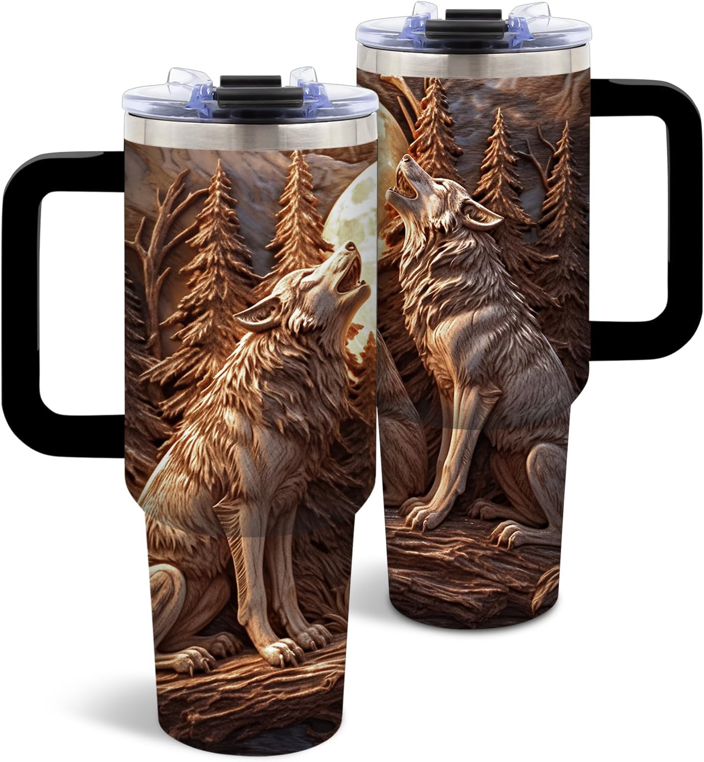 Wolf Tumbler 40oz, Insulated Wolf Cup Gifts for Man | Wolves Tumbler with Pine Trees Leakproof, Animal Print Water Bottle for Dad, Fathers Day Ideal Gifts for Wolf Lovers, 1 Pack