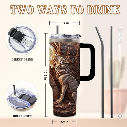 Wolf Tumbler 40oz, Insulated Wolf Cup Gifts for Man | Wolves Tumbler with Pine Trees Leakproof, Animal Print Water Bottle for Dad, Fathers Day Ideal Gifts for Wolf Lovers, 1 Pack