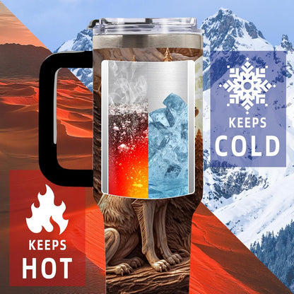 Wolf Tumbler 40oz, Insulated Wolf Cup Gifts for Man | Wolves Tumbler with Pine Trees Leakproof, Animal Print Water Bottle for Dad, Fathers Day Ideal Gifts for Wolf Lovers, 1 Pack