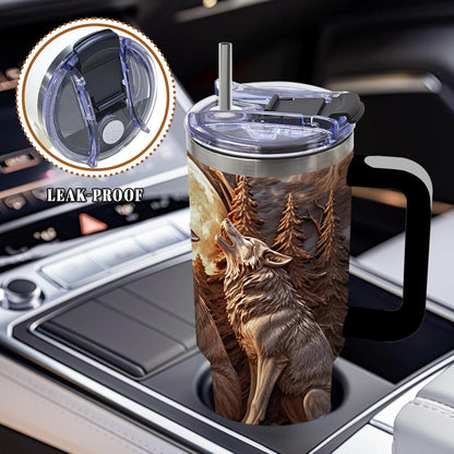Wolf Tumbler 40oz, Insulated Wolf Cup Gifts for Man | Wolves Tumbler with Pine Trees Leakproof, Animal Print Water Bottle for Dad, Fathers Day Ideal Gifts for Wolf Lovers, 1 Pack
