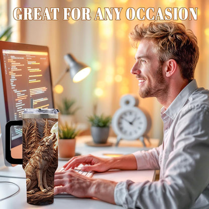 Wolf Tumbler 40oz, Insulated Wolf Cup Gifts for Man | Wolves Tumbler with Pine Trees Leakproof, Animal Print Water Bottle for Dad, Fathers Day Ideal Gifts for Wolf Lovers, 1 Pack