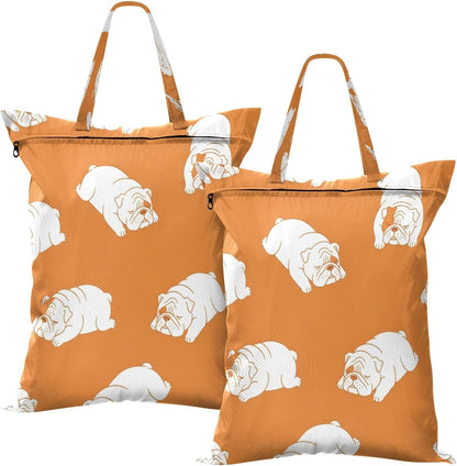 Bulldog Dog Orange Waterproof Travel Laundry Bag Washable 2 Pack