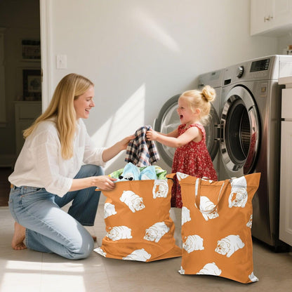 Bulldog Dog Orange Waterproof Travel Laundry Bag Washable 2 Pack