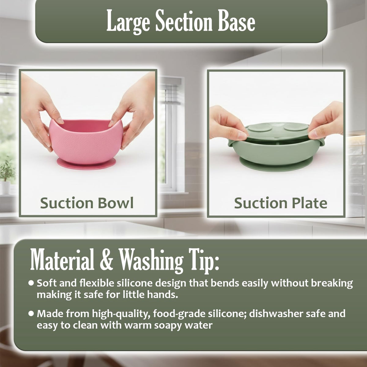 Baby Feeding Set, 2 Pack Silicone Baby Feeding Set with Suction Bowls, Divided Plates, Adjustable Bib, Baby Utensils Spoons, Forks & Cup Complete Baby Eating & Weaning Essentials 16 Pcs (Green & Pink)