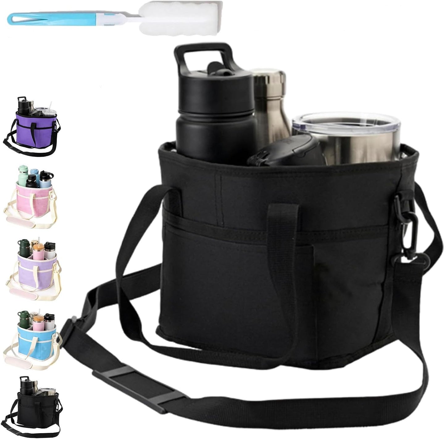 Family Size 4-Compartment Drink Carrier Bag - Insulated No-Spill Tumbler Caddy with Adjustable Strap for Coffee Cups & Outings Outdoor Recreation (Pink)