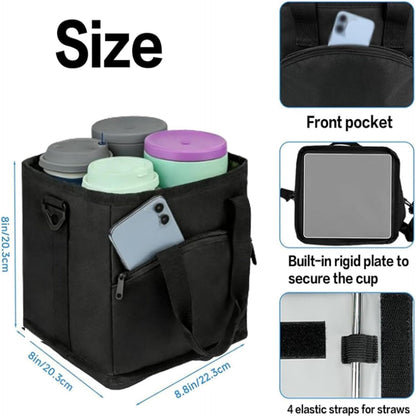 Family Size 4-Compartment Drink Carrier Bag - Insulated No-Spill Tumbler Caddy with Adjustable Strap for Coffee Cups & Outings Outdoor Recreation (Pink)