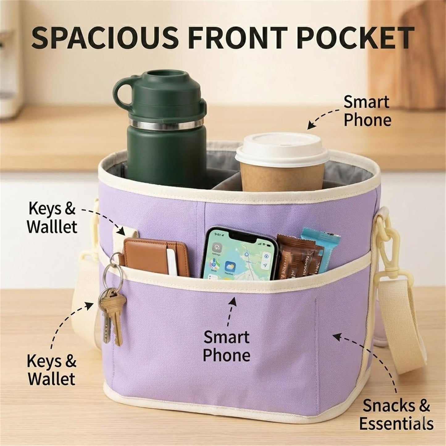 Family Size 4-Compartment Drink Carrier Bag - Insulated No-Spill Tumbler Caddy with Adjustable Strap for Coffee Cups & Outings Outdoor Recreation (Pink)