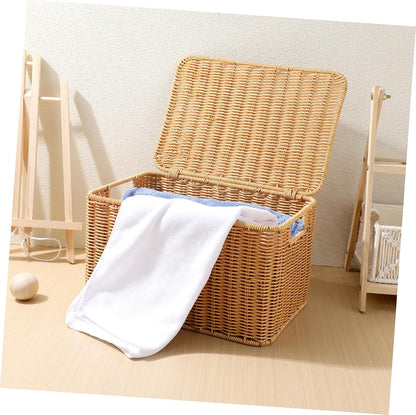 Woven Storage Basket with Lid, Large Cube for Toys and Sundries