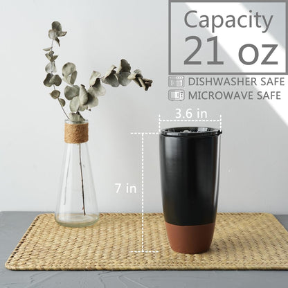 Ceramic Travel Coffee Cup with Lid, 21 oz, Portable Coffee Mug for Car Cup Holder, Microwave and Dishwasher Safe, Reactive Glaze (Grey)