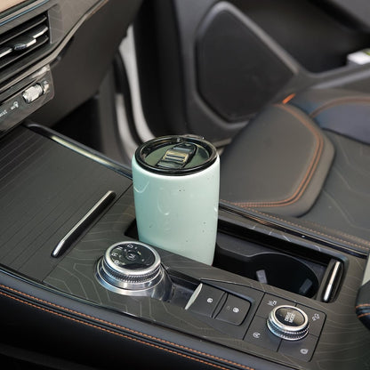 Ceramic Travel Coffee Cup with Lid, 21 oz, Portable Coffee Mug for Car Cup Holder, Microwave and Dishwasher Safe, Reactive Glaze (Grey)