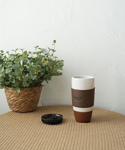 Ceramic Travel Coffee Cup with Lid, 21 oz, Portable Coffee Mug for Car Cup Holder, Microwave and Dishwasher Safe, Reactive Glaze (Grey)