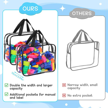 8 Packs Large Toy Storage Bags with Labels&Manual Pocket, Reusable Clear PVC Board Game Storage Bags, Travel Waterproof Organizer Bags with Zipper for Building Blocks, Puzzle, Toys