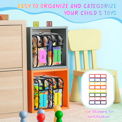 8 Packs Large Toy Storage Bags with Labels&Manual Pocket, Reusable Clear PVC Board Game Storage Bags, Travel Waterproof Organizer Bags with Zipper for Building Blocks, Puzzle, Toys