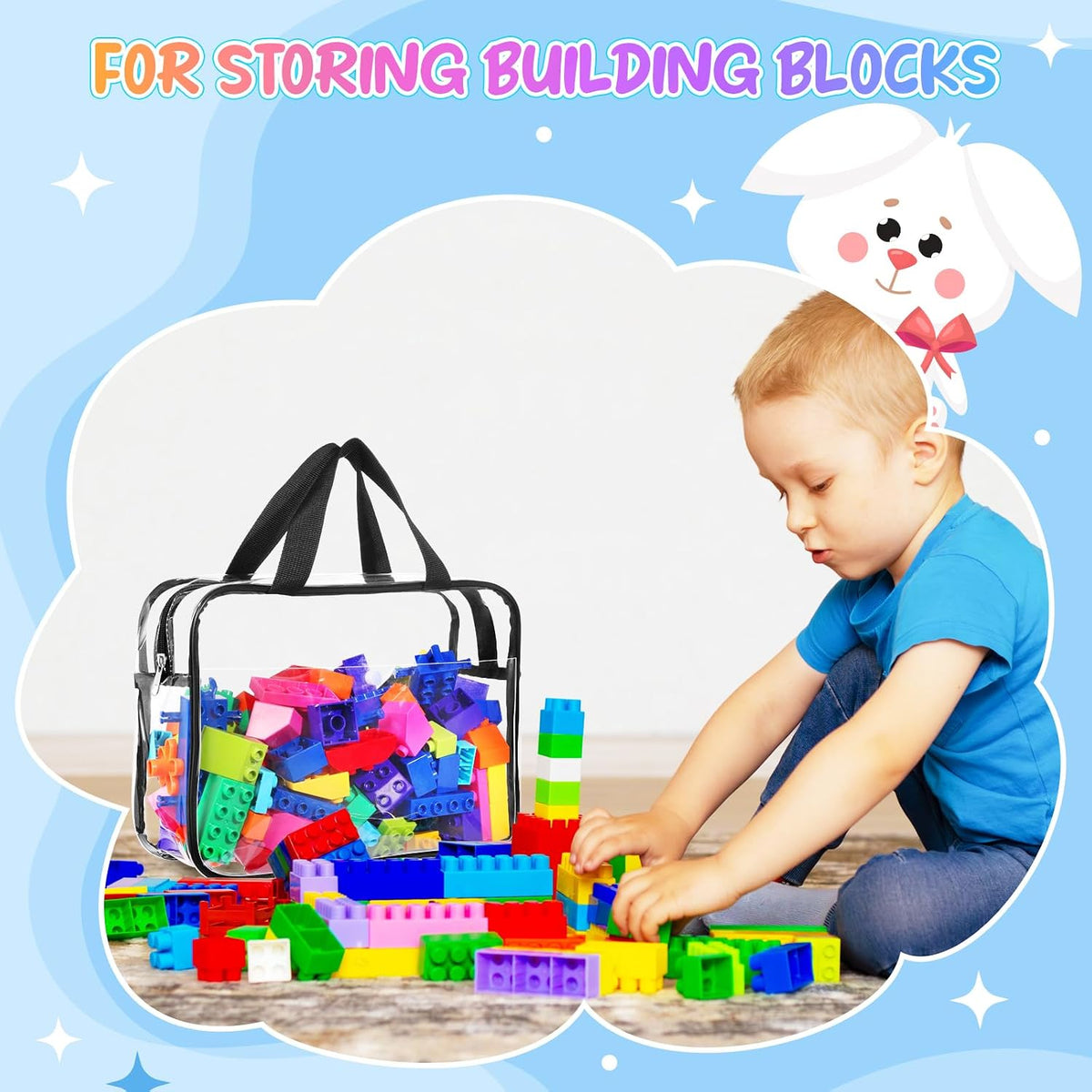 8 Packs Large Toy Storage Bags with Labels&Manual Pocket, Reusable Clear PVC Board Game Storage Bags, Travel Waterproof Organizer Bags with Zipper for Building Blocks, Puzzle, Toys
