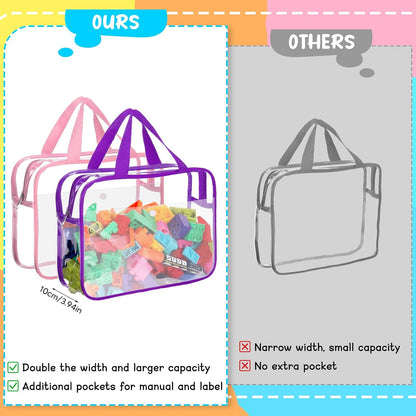 8 Packs Large Toy Storage Bags with Labels&Manual Pocket, Reusable Clear PVC Board Game Storage Bags, Travel Waterproof Organizer Bags with Zipper for Building Blocks, Puzzle, Toys