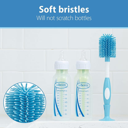 Baby Bottle Drying Tower, Stand-Up Drying Rack with Baby Bottle Brush Soft Touch and Sponge Brush, Blue Variety Pack