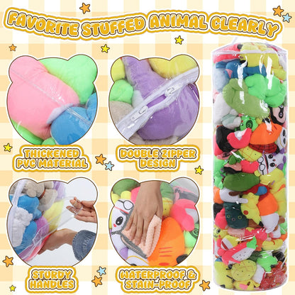 Clear Stuffed Animal Bean Bag Cover for Kids,Waterproof PVC Storage Soft Stuff Animal for Organizing Toddler & Children Rooms,Portable Cylinder Bag to Sit, Play & Box(47.2x13.8x13.8in)