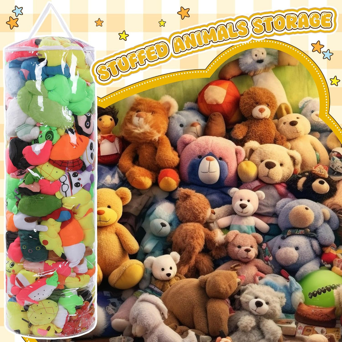 Clear Stuffed Animal Bean Bag Cover for Kids,Waterproof PVC Storage Soft Stuff Animal for Organizing Toddler & Children Rooms,Portable Cylinder Bag to Sit, Play & Box(47.2x13.8x13.8in)