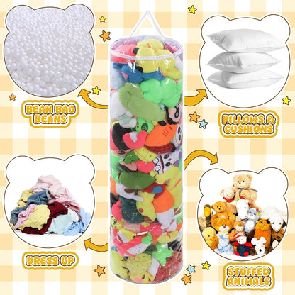 Clear Stuffed Animal Bean Bag Cover for Kids,Waterproof PVC Storage Soft Stuff Animal for Organizing Toddler & Children Rooms,Portable Cylinder Bag to Sit, Play & Box(47.2x13.8x13.8in)