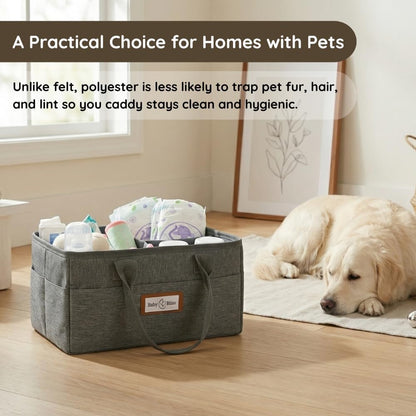 Polyester Diaper Caddy Organizer - Portable Wipe-Clean Nursery Storage Basket with Pockets and Dividers for Diapers, Wipes and Baby Essentials - For Nursery, Living Room and Car