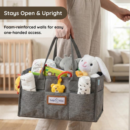 Polyester Diaper Caddy Organizer - Portable Wipe-Clean Nursery Storage Basket with Pockets and Dividers for Diapers, Wipes and Baby Essentials - For Nursery, Living Room and Car