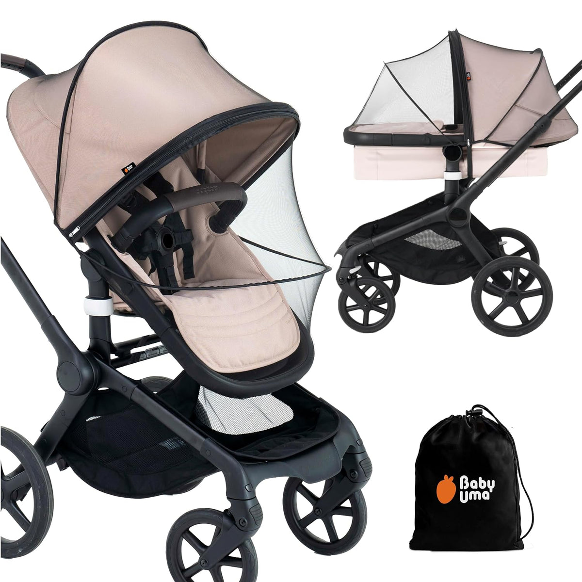 Stroller Sun Shade Cover - UPF 50+ Stroller Cover, Baby Sun Protection, Breathable Blackout Mesh Baby Sun Shade, Stroller Shade with Zip-up Window, 6+ Months (+Travel Bag)
