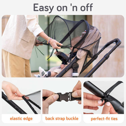Stroller Sun Shade Cover - UPF 50+ Stroller Cover, Baby Sun Protection, Breathable Blackout Mesh Baby Sun Shade, Stroller Shade with Zip-up Window, 6+ Months (+Travel Bag)