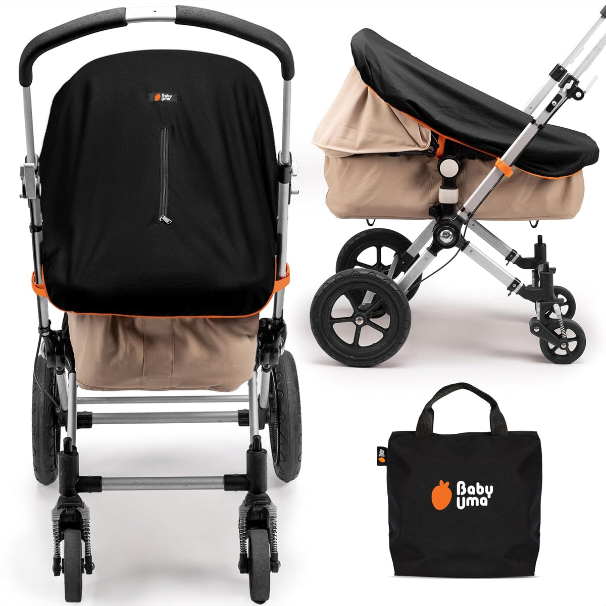 Stroller Sun Shade Cover - UPF 50+ Stroller Cover, Baby Sun Protection, Breathable Blackout Mesh Baby Sun Shade, Stroller Shade with Zip-up Window, 6+ Months (+Travel Bag)