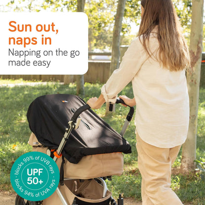 Stroller Sun Shade Cover - UPF 50+ Stroller Cover, Baby Sun Protection, Breathable Blackout Mesh Baby Sun Shade, Stroller Shade with Zip-up Window, 6+ Months (+Travel Bag)