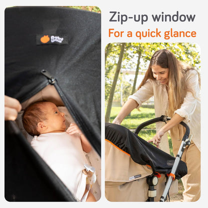 Stroller Sun Shade Cover - UPF 50+ Stroller Cover, Baby Sun Protection, Breathable Blackout Mesh Baby Sun Shade, Stroller Shade with Zip-up Window, 6+ Months (+Travel Bag)