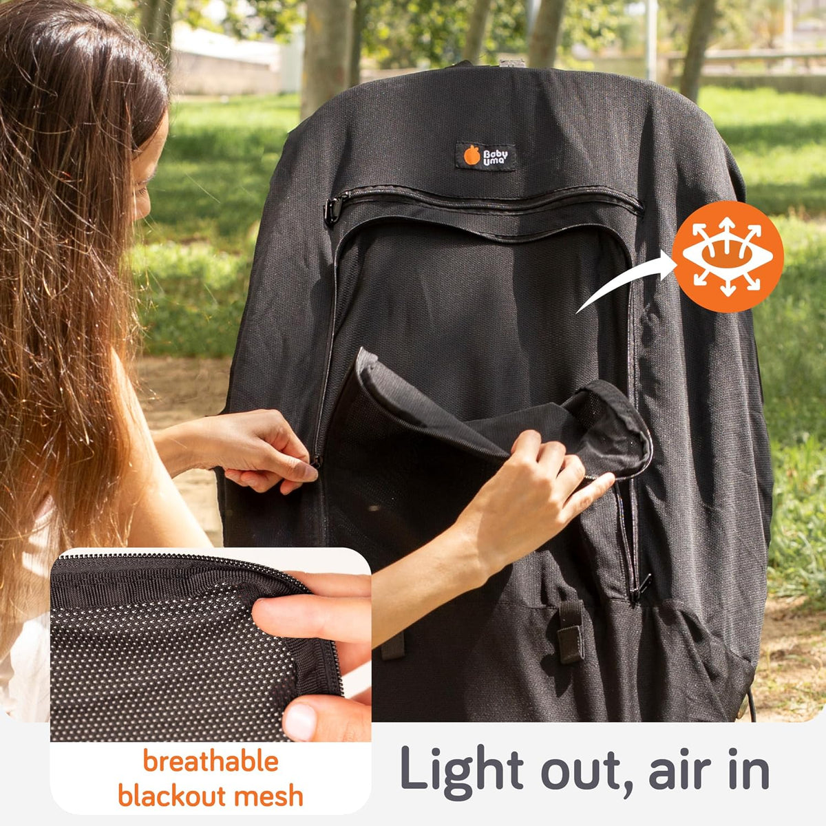 Stroller Sun Shade Cover - UPF 50+ Stroller Cover, Baby Sun Protection, Breathable Blackout Mesh Baby Sun Shade, Stroller Shade with Zip-up Window, 6+ Months (+Travel Bag)