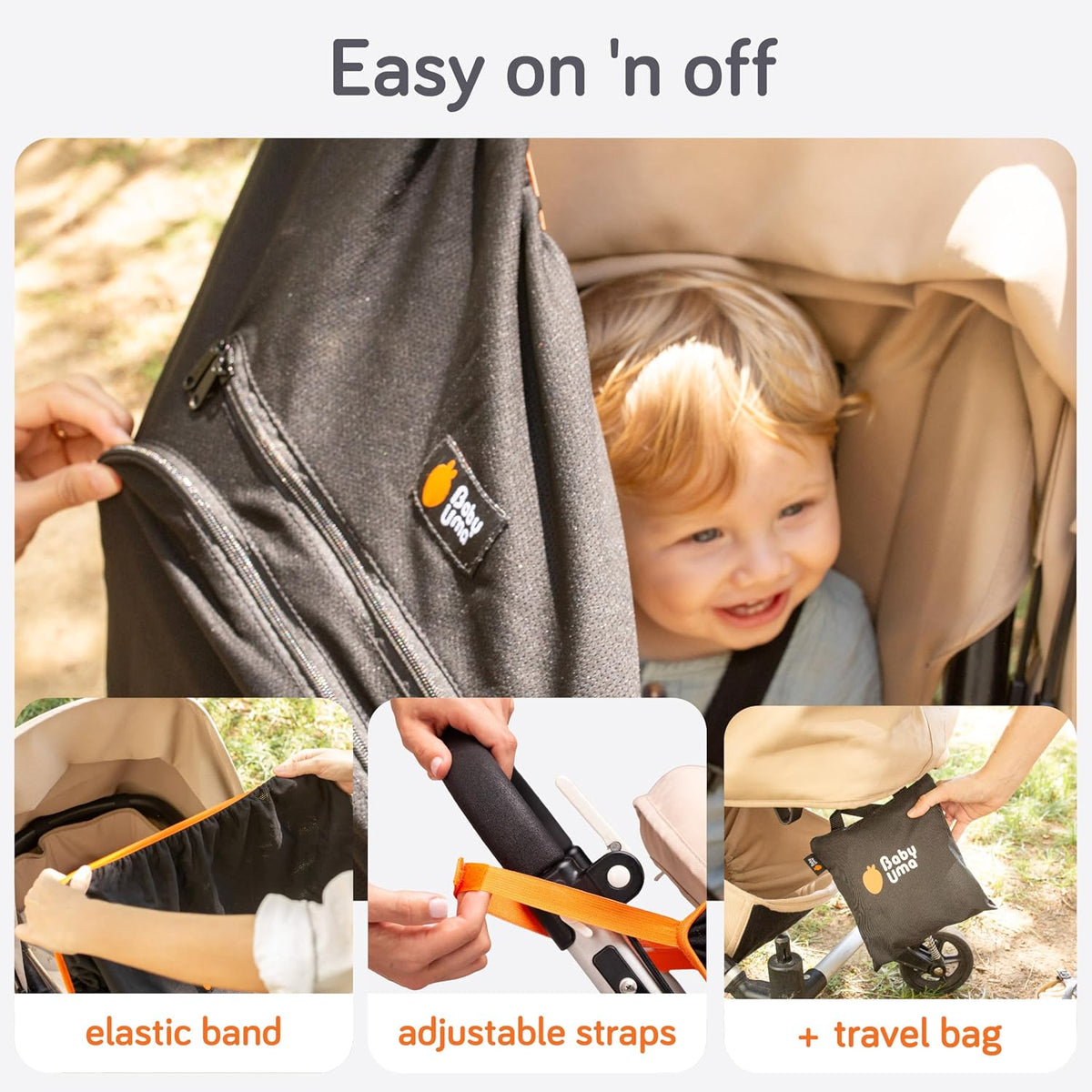 Stroller Sun Shade Cover - UPF 50+ Stroller Cover, Baby Sun Protection, Breathable Blackout Mesh Baby Sun Shade, Stroller Shade with Zip-up Window, 6+ Months (+Travel Bag)