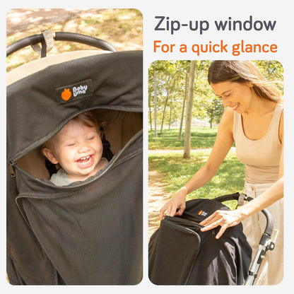Stroller Sun Shade Cover - UPF 50+ Stroller Cover, Baby Sun Protection, Breathable Blackout Mesh Baby Sun Shade, Stroller Shade with Zip-up Window, 6+ Months (+Travel Bag)